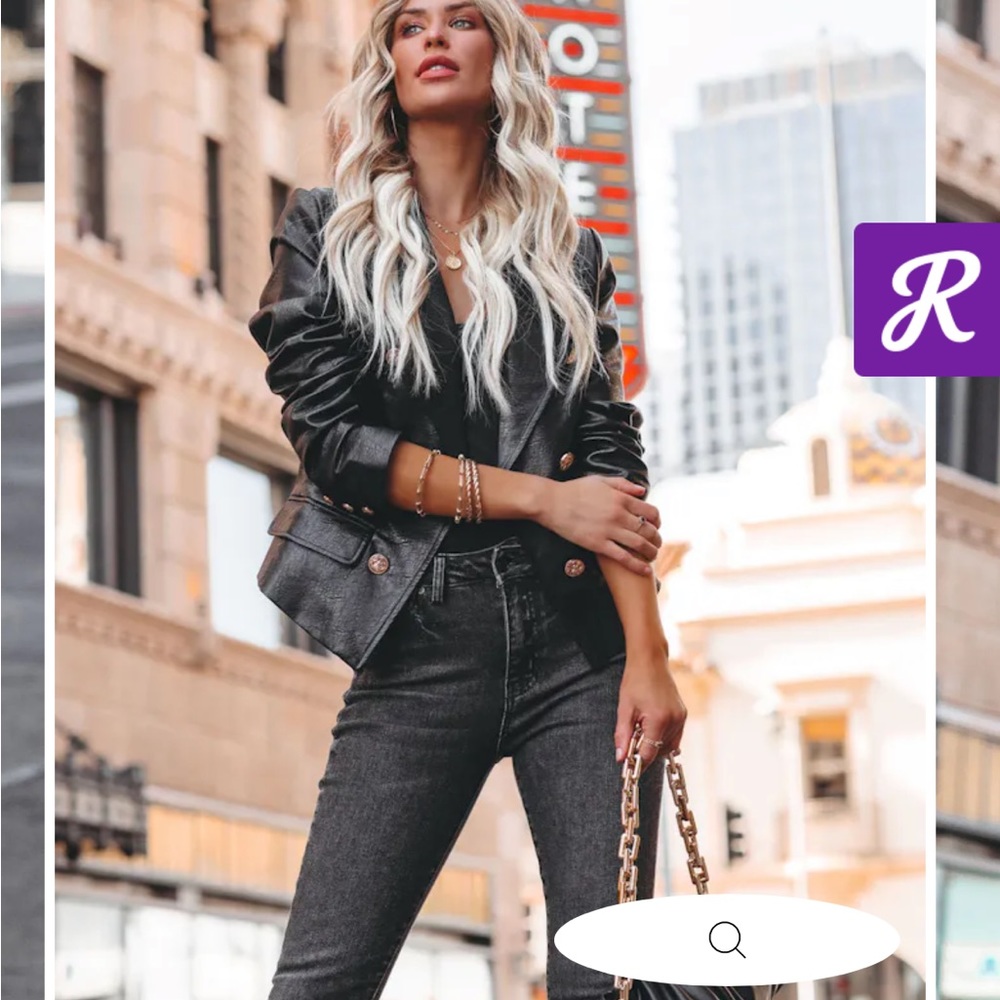LENNY POCKETED FAUX LEATHER BLAZER - BLACK VICI